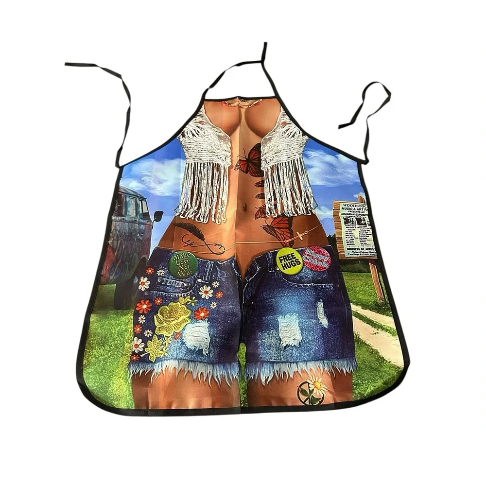 NEW novelty adult ONE SIZE apron full‎ coverage funny HIPPIE LADY